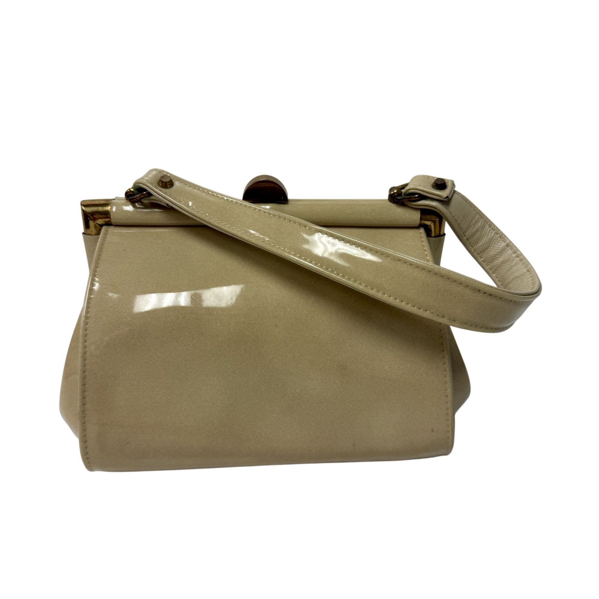 Other Vtg J Miller Tan Beige PATENT Leather Hand Bag Evening Purse Size ONE SIZE - 2 Thumbnail