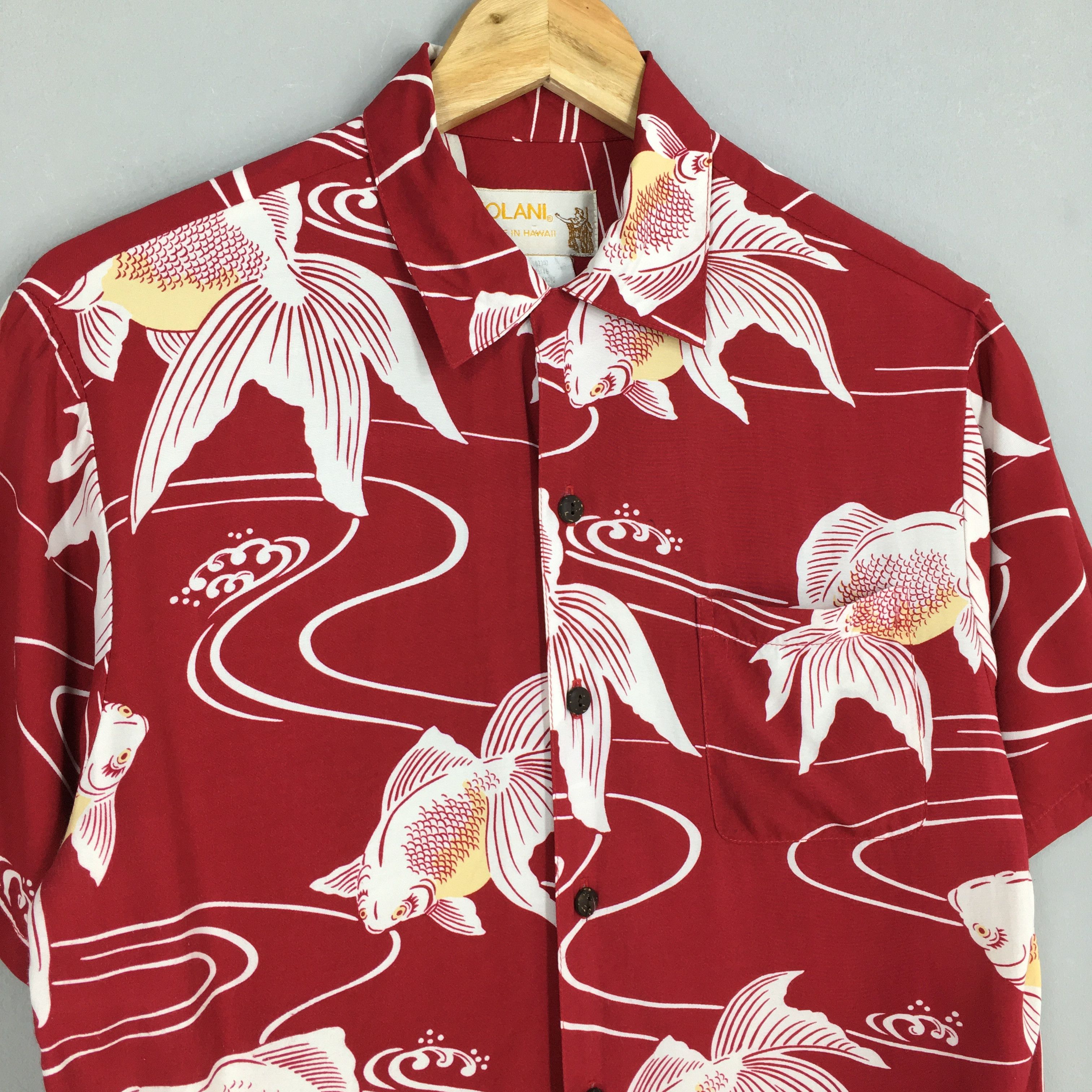 IOLANI Vintage 1980s Iolani Hawaiian Gold Fish Rayon Shirt Large Size US M / EU 48-50 / 2 - 3 Thumbnail