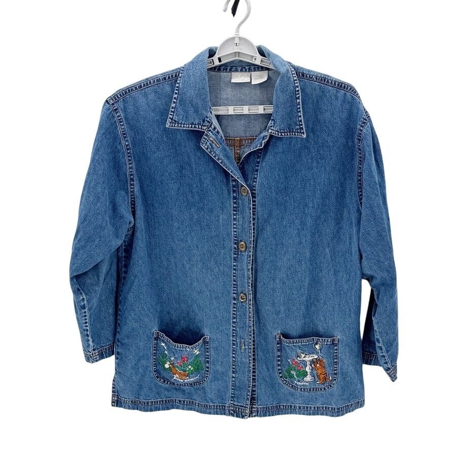 Other vintage Blair denim jacket embroidered cat garden designs Size L / US 10 / IT 46 - 1 Thumbnail