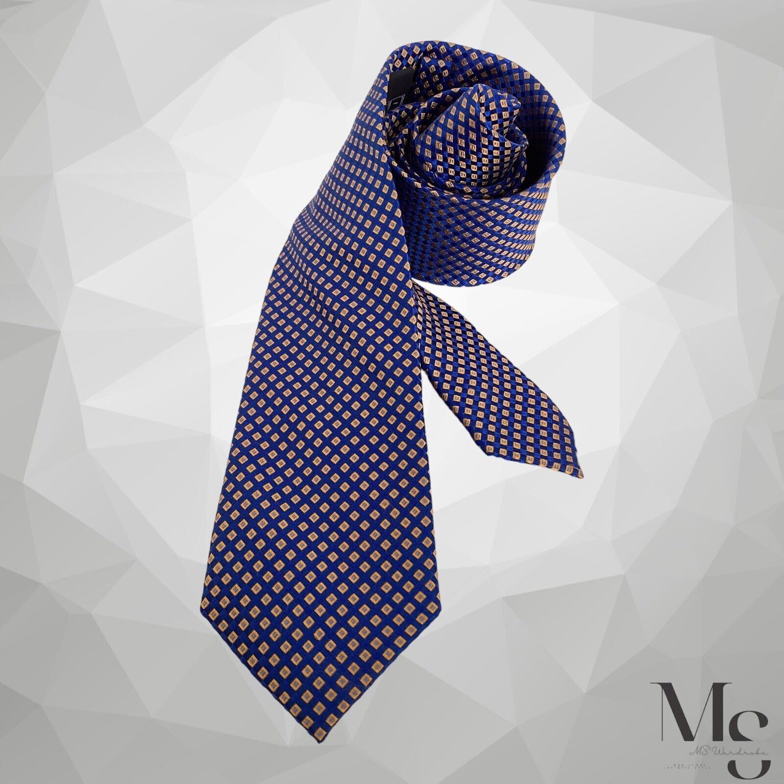 Ike Behar IKE BY IKE BEHAR Blue Geometric Silk Hand Made Tie W: 3.25" Size ONE SIZE - 1 Thumbnail