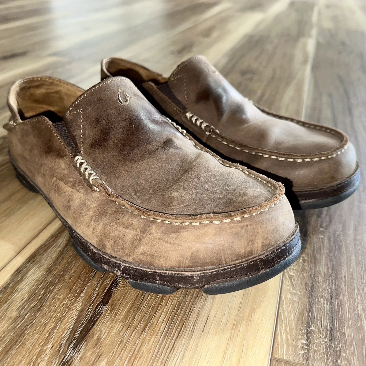 Olukai Moloa Brown Leather Slip On Shoes, 10128-6348, 10 Shoes, Men's