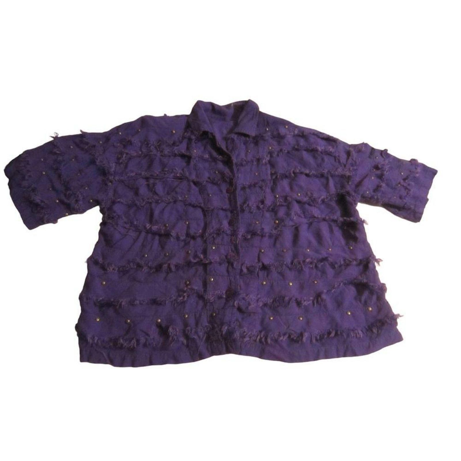 Other Boho Textured Fringe Button Shirt Studded Purple Rayon Top M Size M / US 6-8 / IT 42-44 - 3 Thumbnail