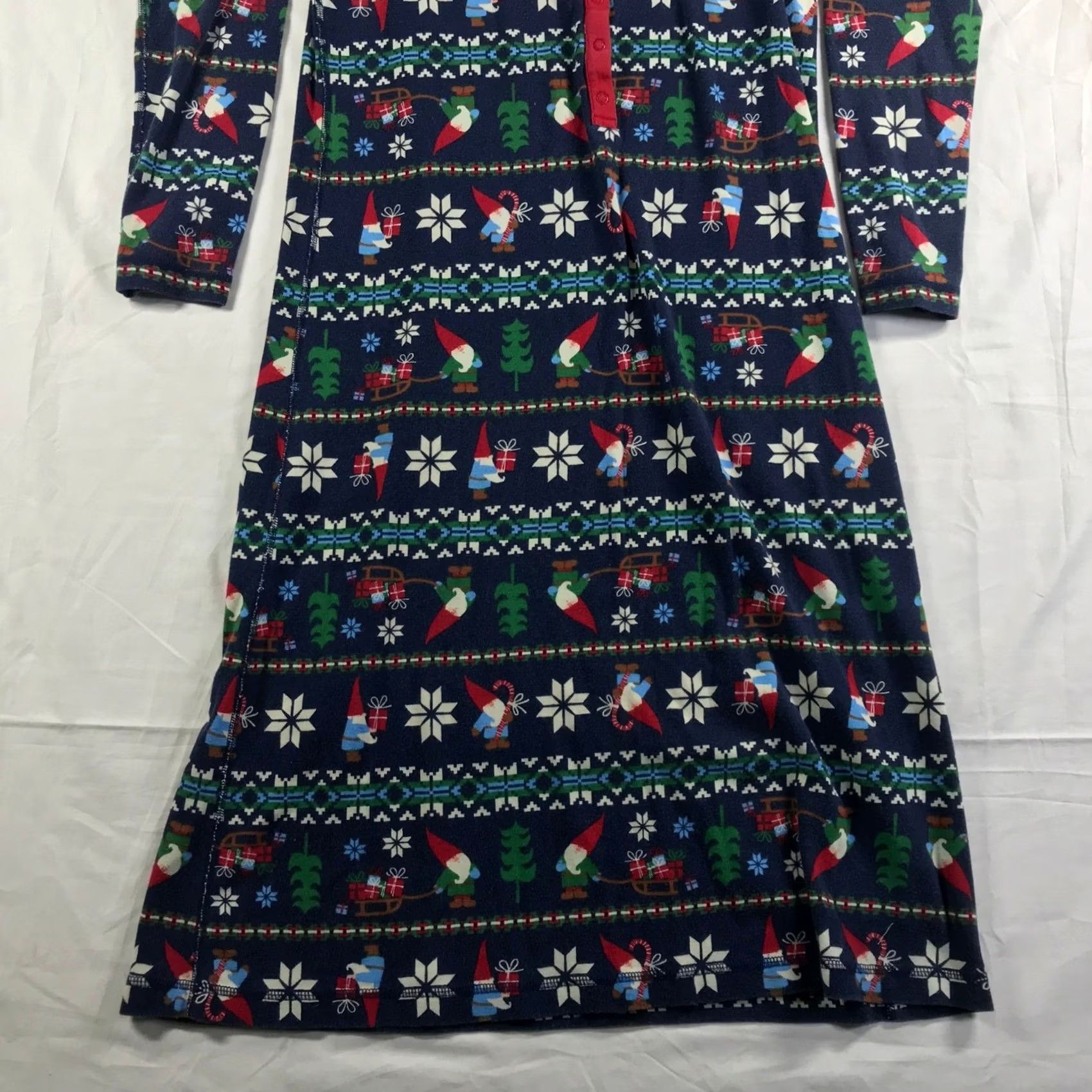 Vintage Hanna Andersson Womens Nightgown Organic Cotton Gnome Fair Isle Christmas Navy S Nightgown Dress Long Sleeve Henley Button Winter Holiday Womens Size ONE SIZE - 6 Thumbnail