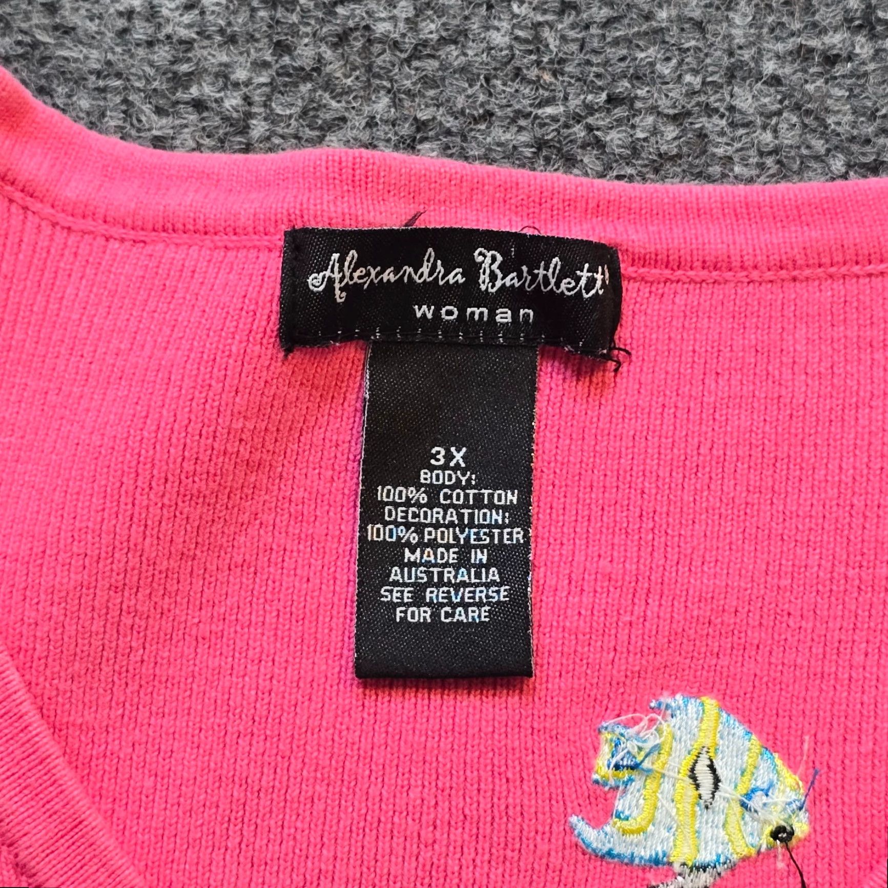 Vintage Alexandra Bartlett Top Womens 3X Pink Fish Embroidered Knit Beach Casual Shirt Blouse Womens Size XXL / US 16-18 / IT 52-54 - 3 Thumbnail