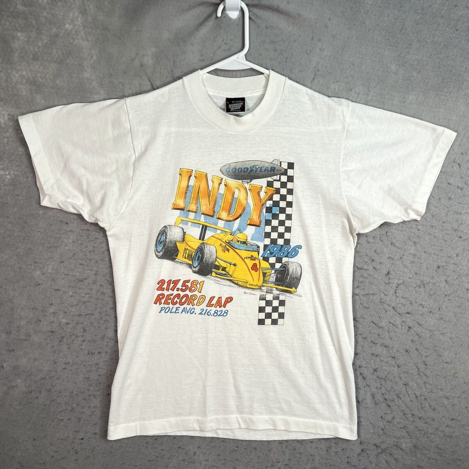 image of Screen Stars Vintage 90's Indy Car Racing Rick Mears Pennzoil T Shirt Adult Large White Mens