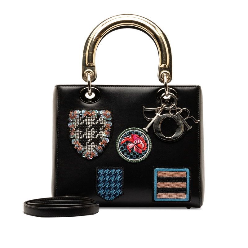 image of Dior Leather Lady Dior Badges in Black, Women's
