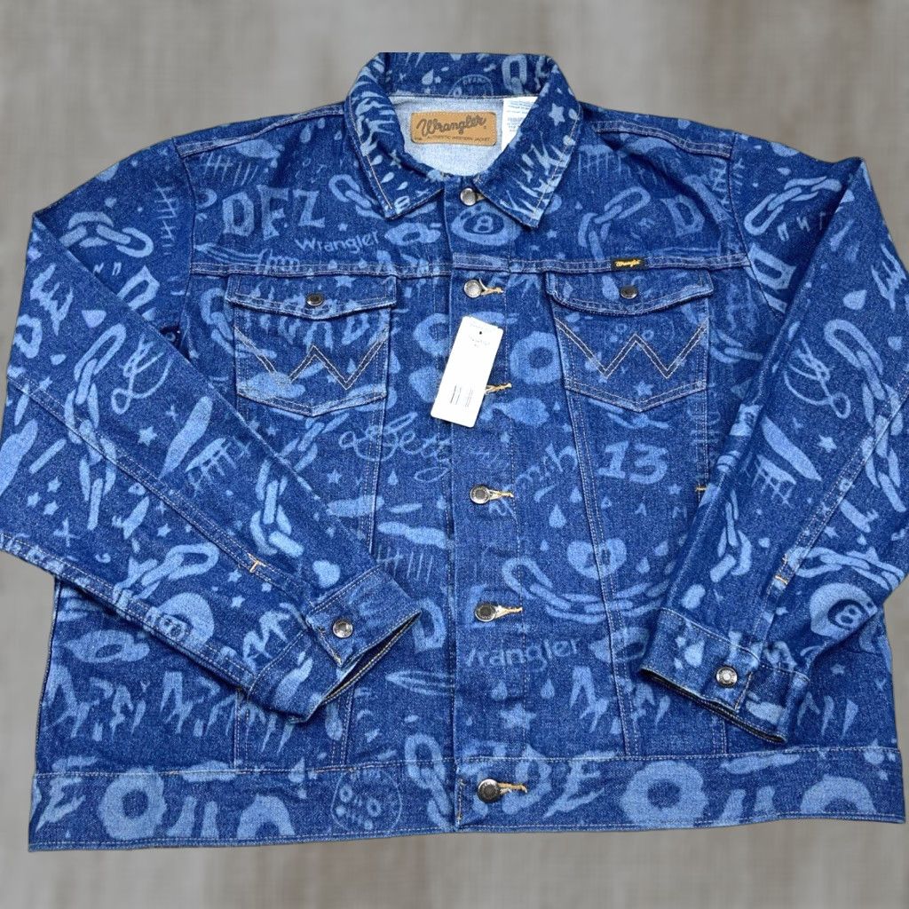 VINTAGE Wrangler Jacket Mens XL Blue Denim Trucker Coat 90s Western Western USA Solid Button Pockets Casual Workwear