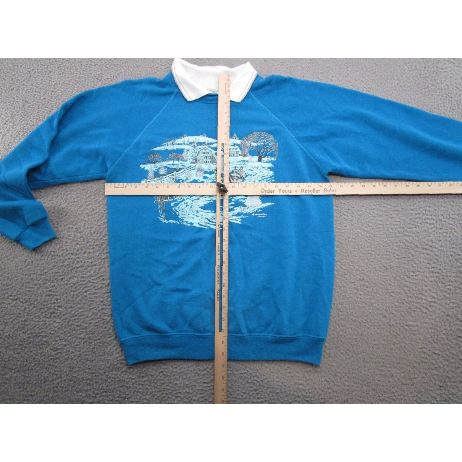 Vintage VTG 80s Morning Sun Farm Winter Raglan Sleeve Sweatshirt SZ L Grandma Women Pullover Blue Size L / US 10 / IT 46 - 6 Thumbnail