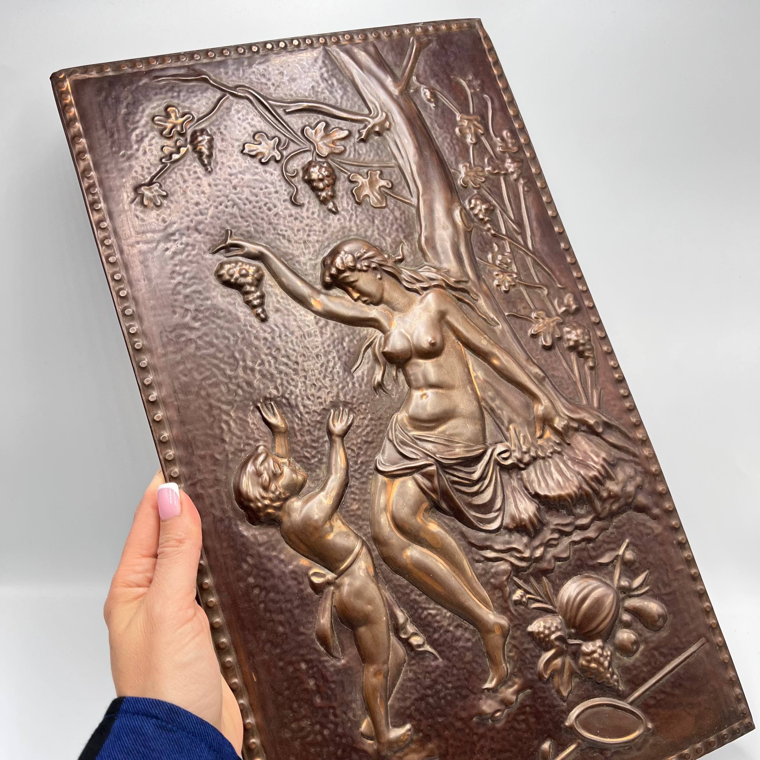 Vintage Copper Relief Wall Plaque Venus Harvest Scene