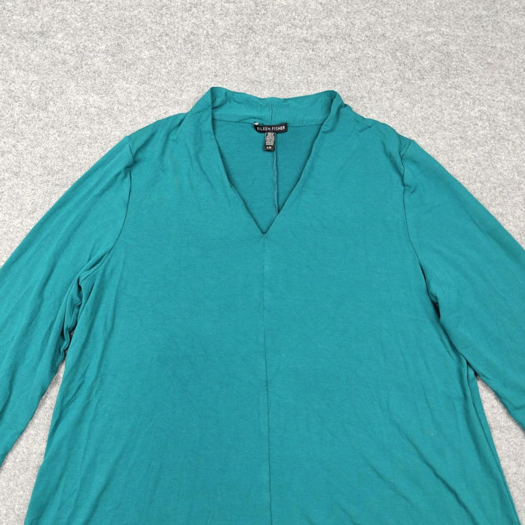 Eileen Fisher Eileen Fisher Womens L Green V Neck 3/4 Sleeve Jersey Tunic Size L / US 10 / IT 46 - 2 Thumbnail