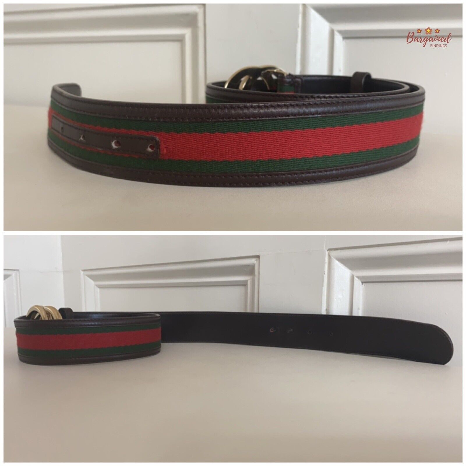 Gucci Gucci Web Canvas Brown Leather Interlocking G Buckle Belt Size 30 - 2 Thumbnail