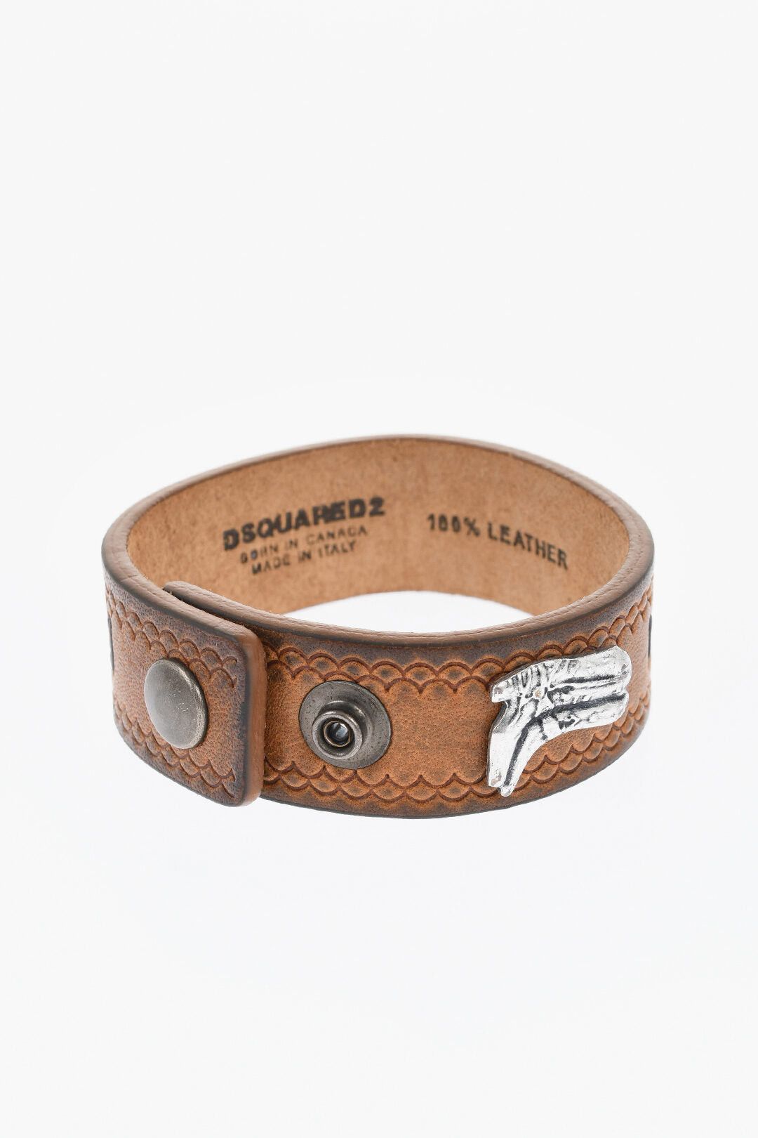 Leather Bracelet with Silver-Tone Detail