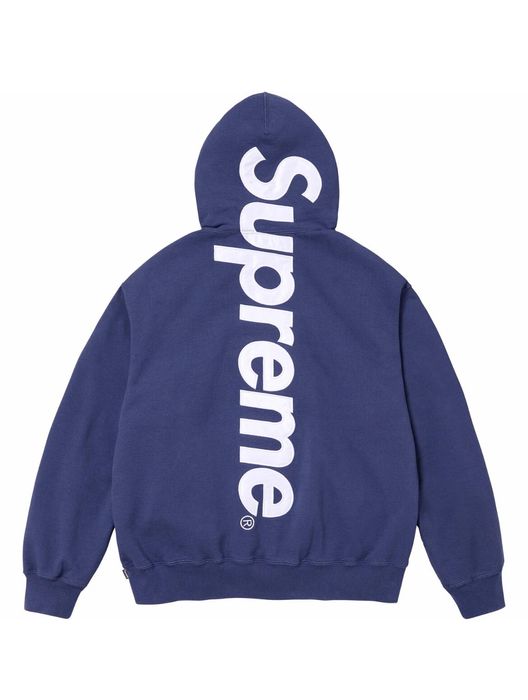 Supreme Supreme Satin Appliqué Hooded Sweatshirt Washed Navy | Grailed