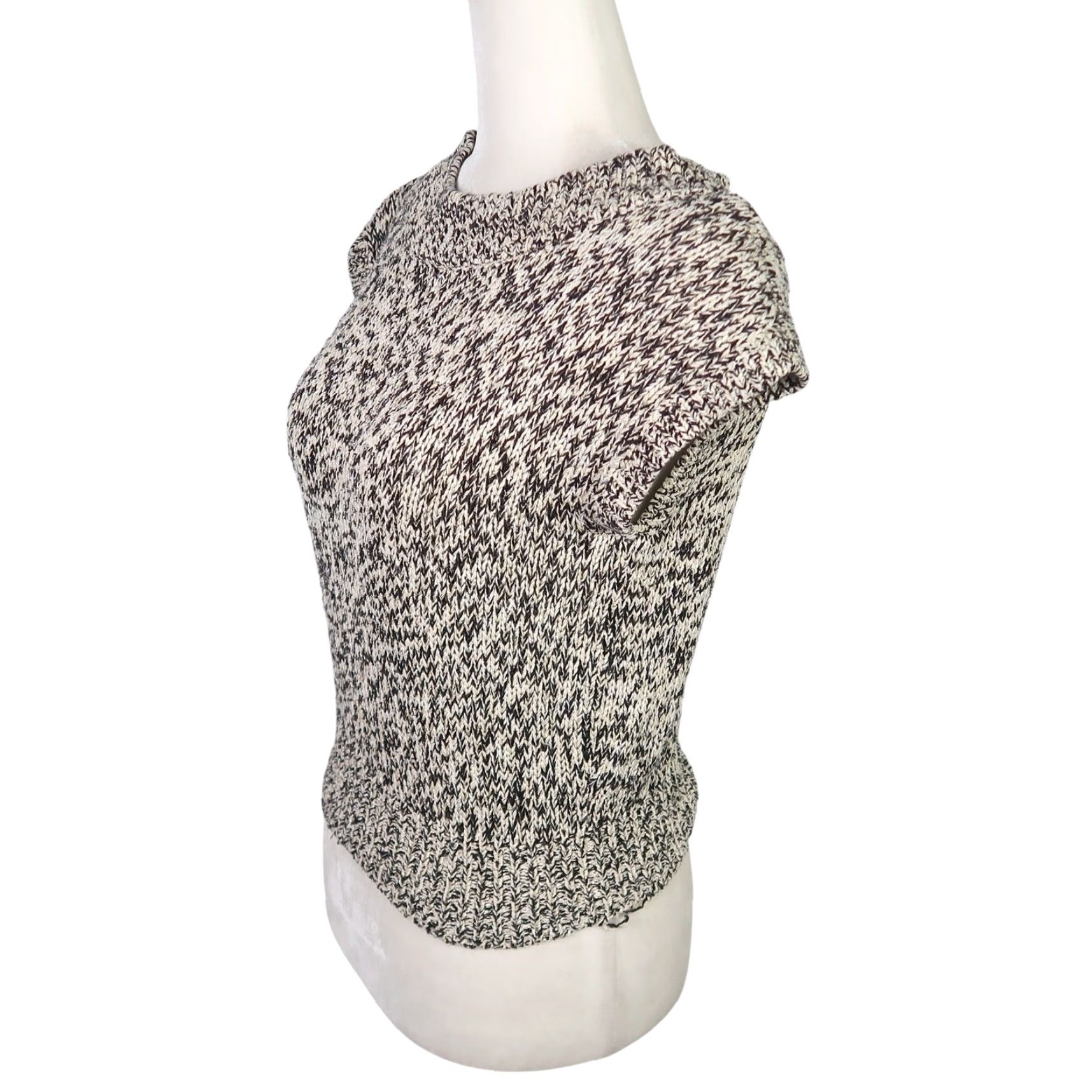 Liz Claiborne VINTAGE Liz Claiborne Sweater Vest Knit Cap Sleeve Silk Rayon Black Cream Marled S Sleeveless 90s Womens Size S / US 4 / IT 40 - 3 Thumbnail