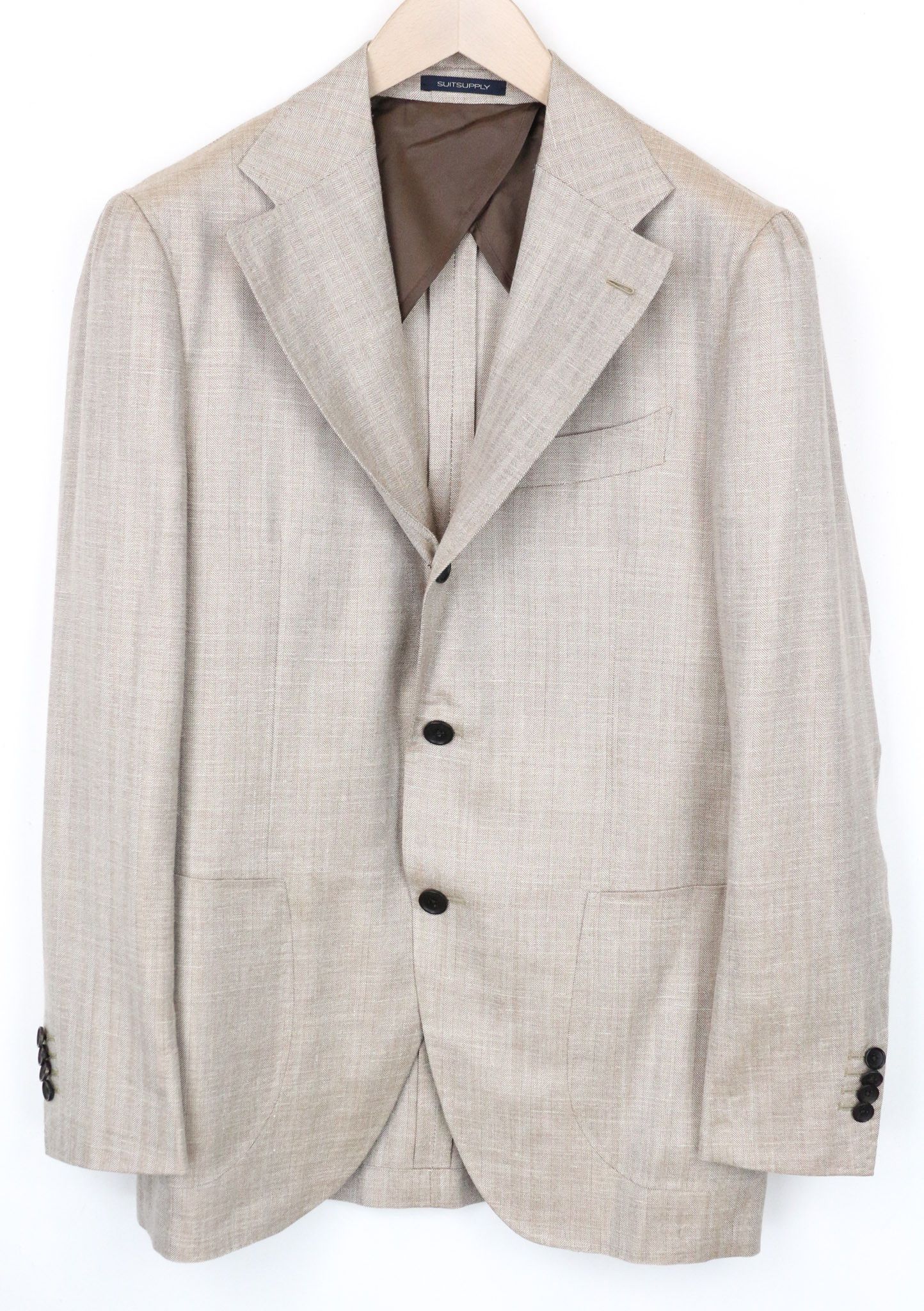 image of Suitsupply La Spalla Uk40R Wool Silk Linen Brown Herringbone 71762, Men's