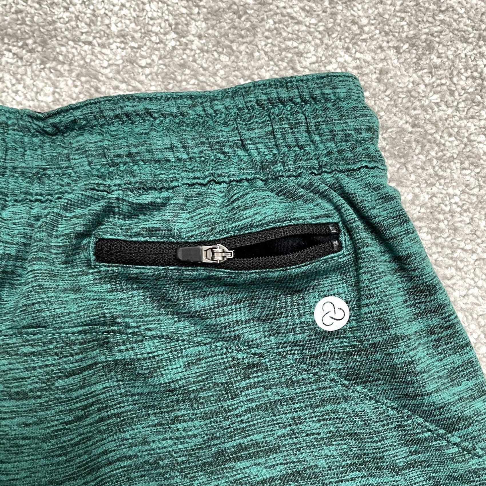 Vintage Zella Performance Casual Shorts Mens Small Heather Green Elastic Drawstring Pocket Logo Zipper Size US 29 - 4 Thumbnail
