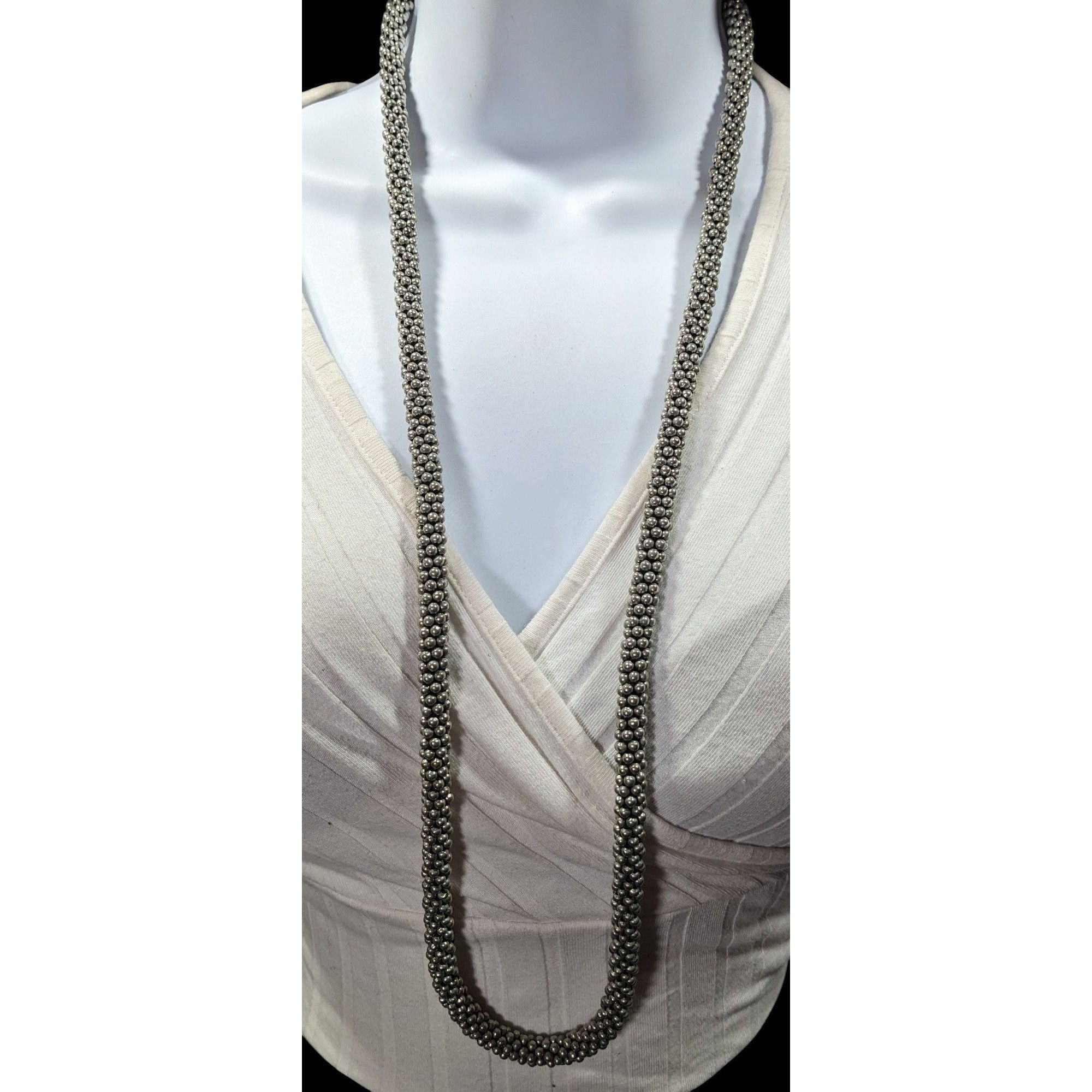 Other Vintage Elegant Silver Tone Beaded Rope Necklace Size ONE SIZE - 2 Thumbnail