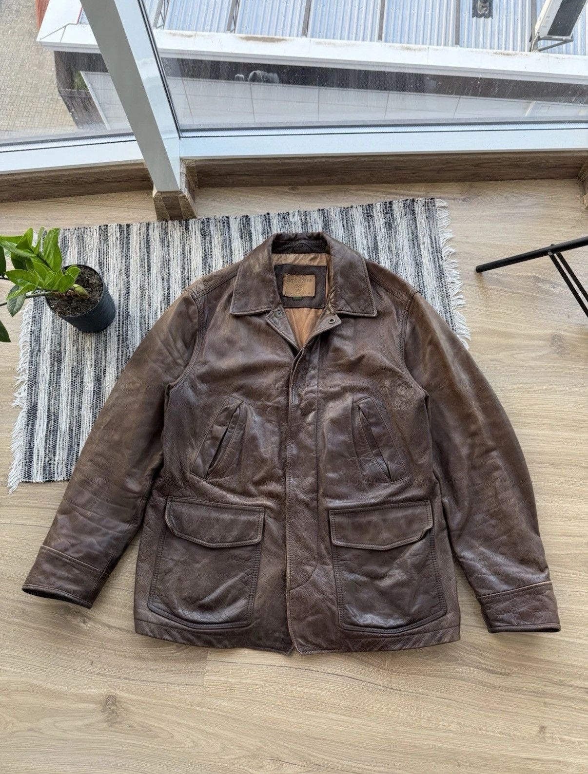 VINTAGE TIMBERLAND LEATHER COAT MENS WEATHERGEAR CASUALJAKET