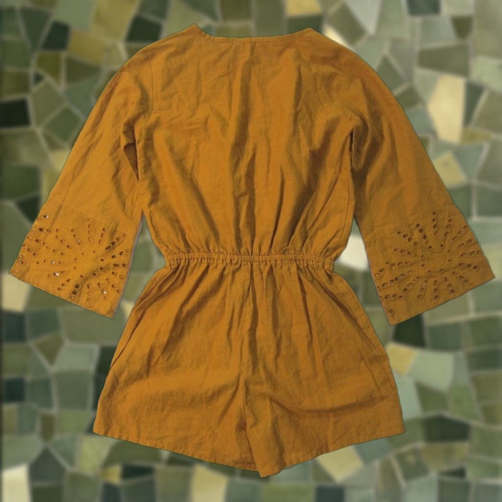 Vintage Rebellion Again Romper Shorts XS 100% Cotton Orange Yellow Embroidered Women One-Piece Size XS / US 0-2 / IT 36-38 - 1 Thumbnail