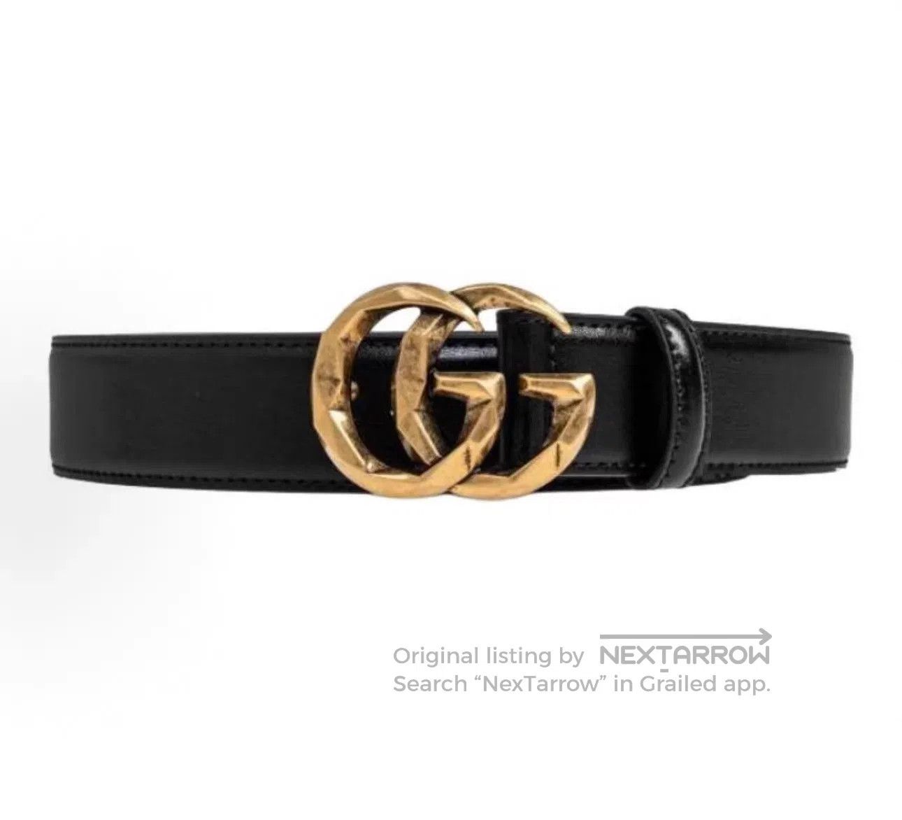 Gucci Black Leather Belt with Gold Interlocking Buckle. Size ONE SIZE - 4 Thumbnail