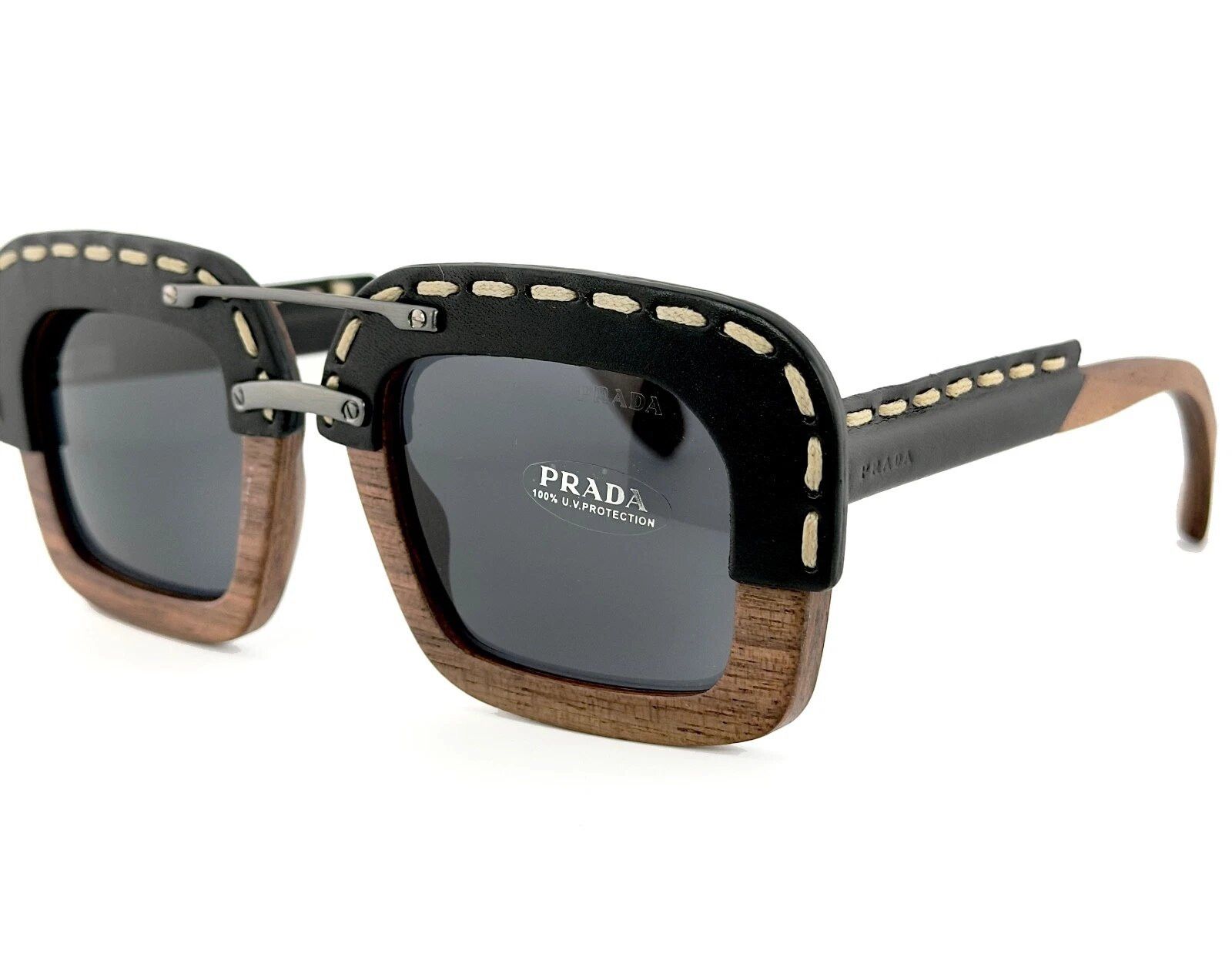 Prada PRADA 26R PR26RS RAW Brown Canaletto Black Sunglasses Size ONE SIZE - 6 Thumbnail