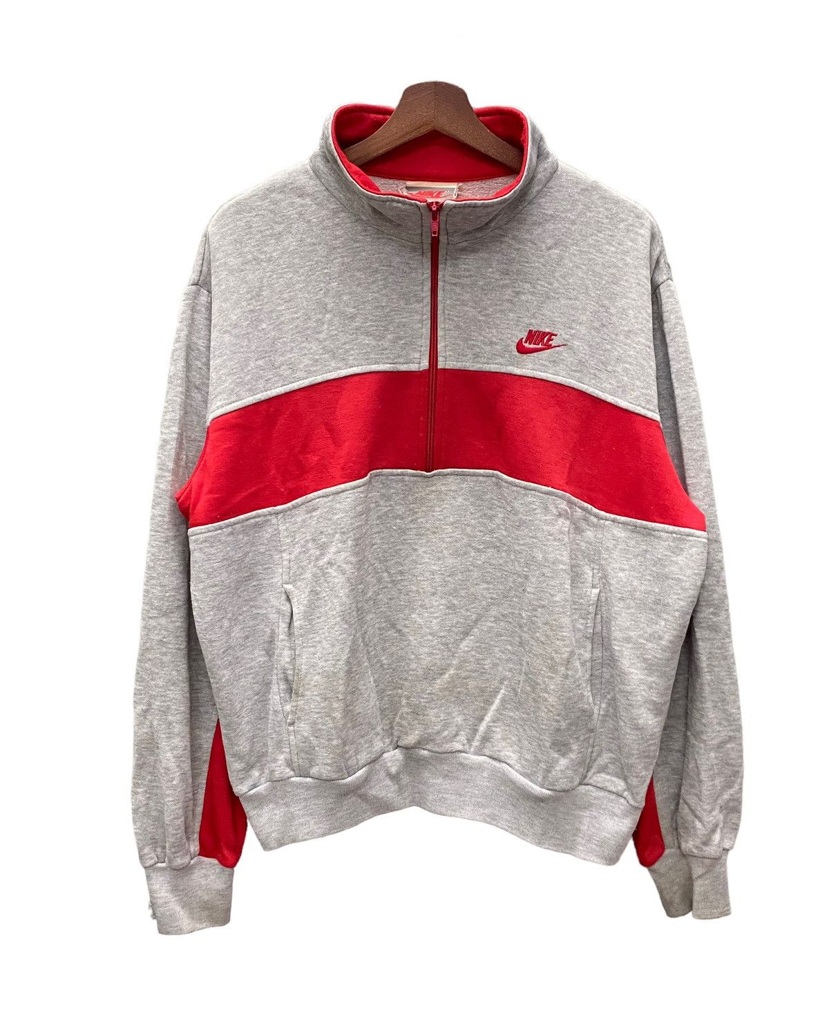 image of Best Offervintage 90's Nike Half Zipper Sweatshirt in Gray Red, Men's (Size Medium)