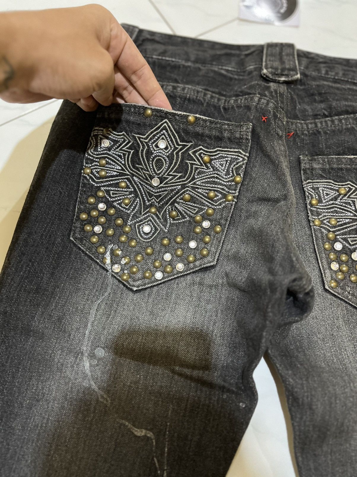 semanticdesign 🔥 Semantic Design Splash Painter &Crystal Studded Flare Pant Size US 30 / EU 46 - 17 Thumbnail