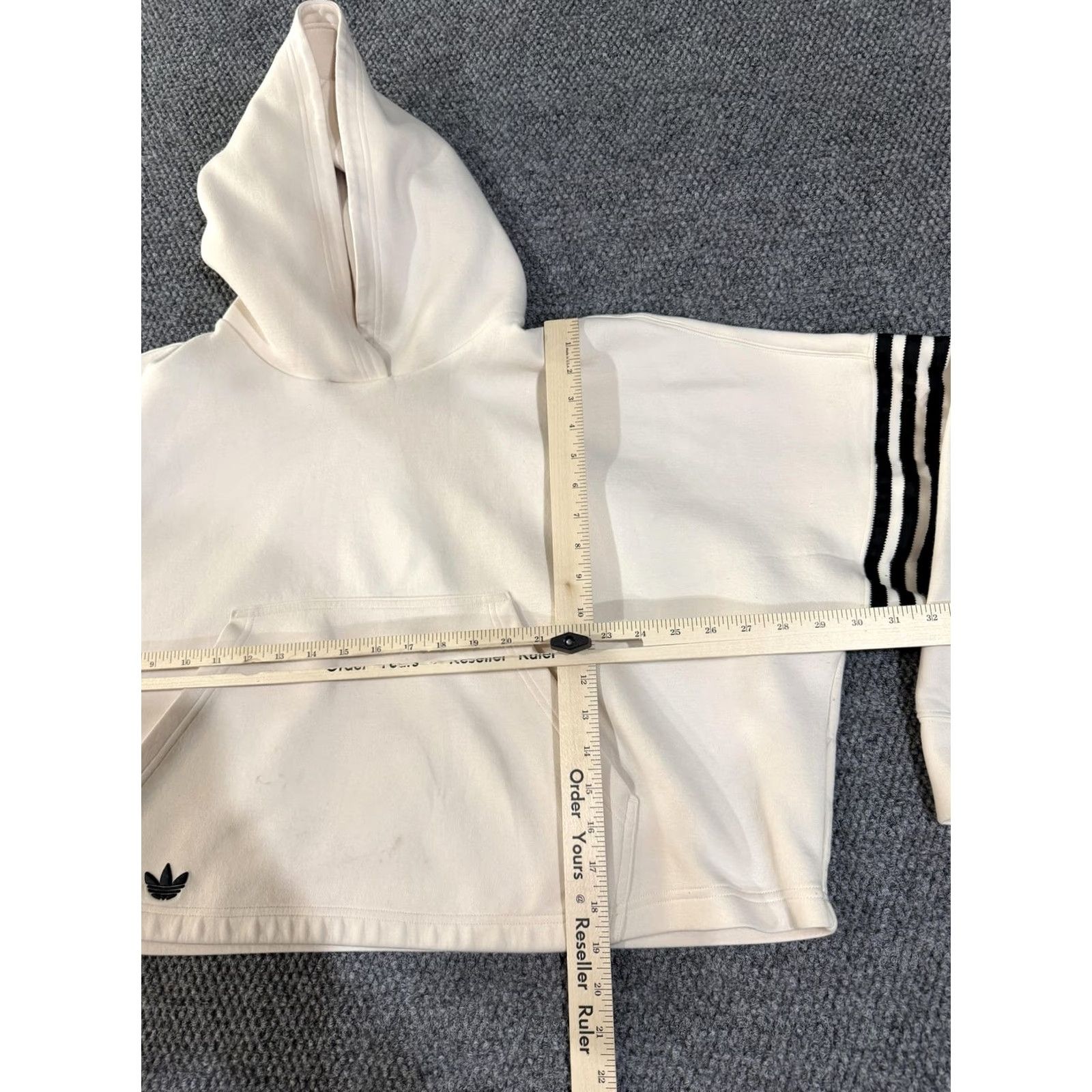 Adidas Adidas Hoodie Womens 3X White Pullover Fleece Trefoil Logo 3-Stripes Cropped Pockets Crew Neck Long Sleeve Casual Size XXL / US 16-18 / IT 52-54 - 7 Thumbnail