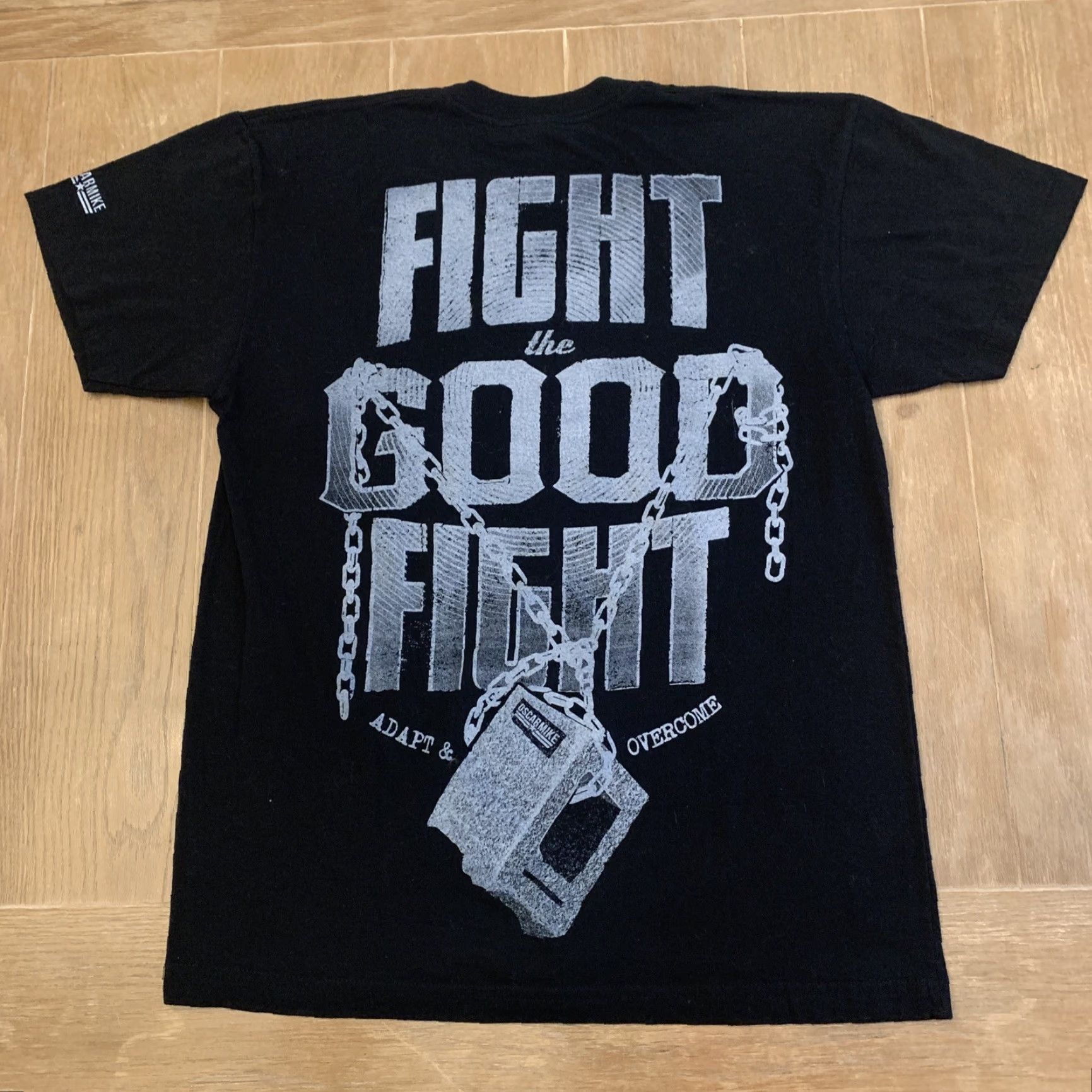 Vintage VINTAGE N/A Oscar Mike Apparel Shirt Men Size XL Black Fight the Good Fight Short Sleeve Cotton Blend Size US XL / EU 56 / 4 - 5 Thumbnail