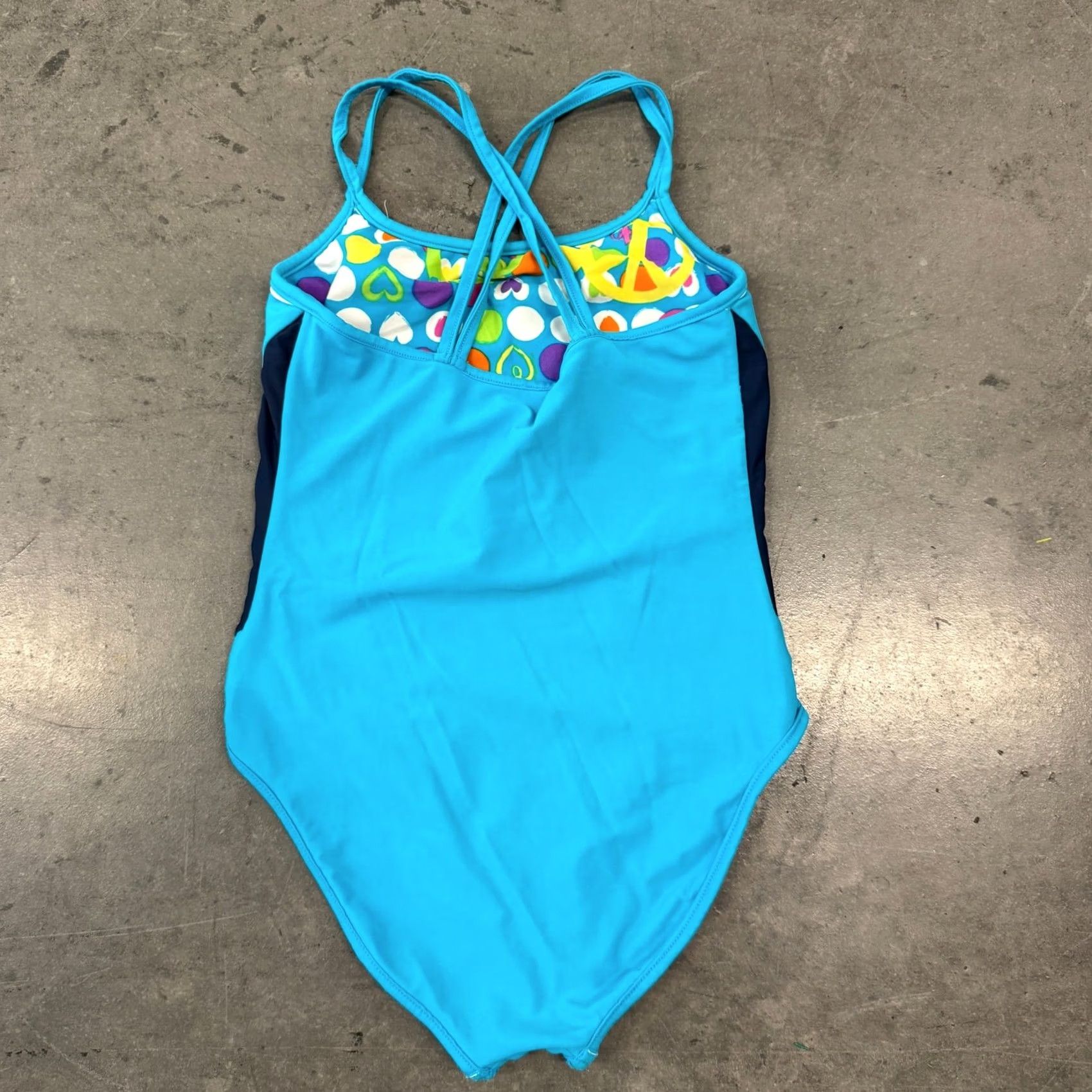 Vintage VINTAGE Laguna One Piece Swimsuit Womens S Blue Peace Sign Heart Y2K Retro Size ONE SIZE - 3 Thumbnail
