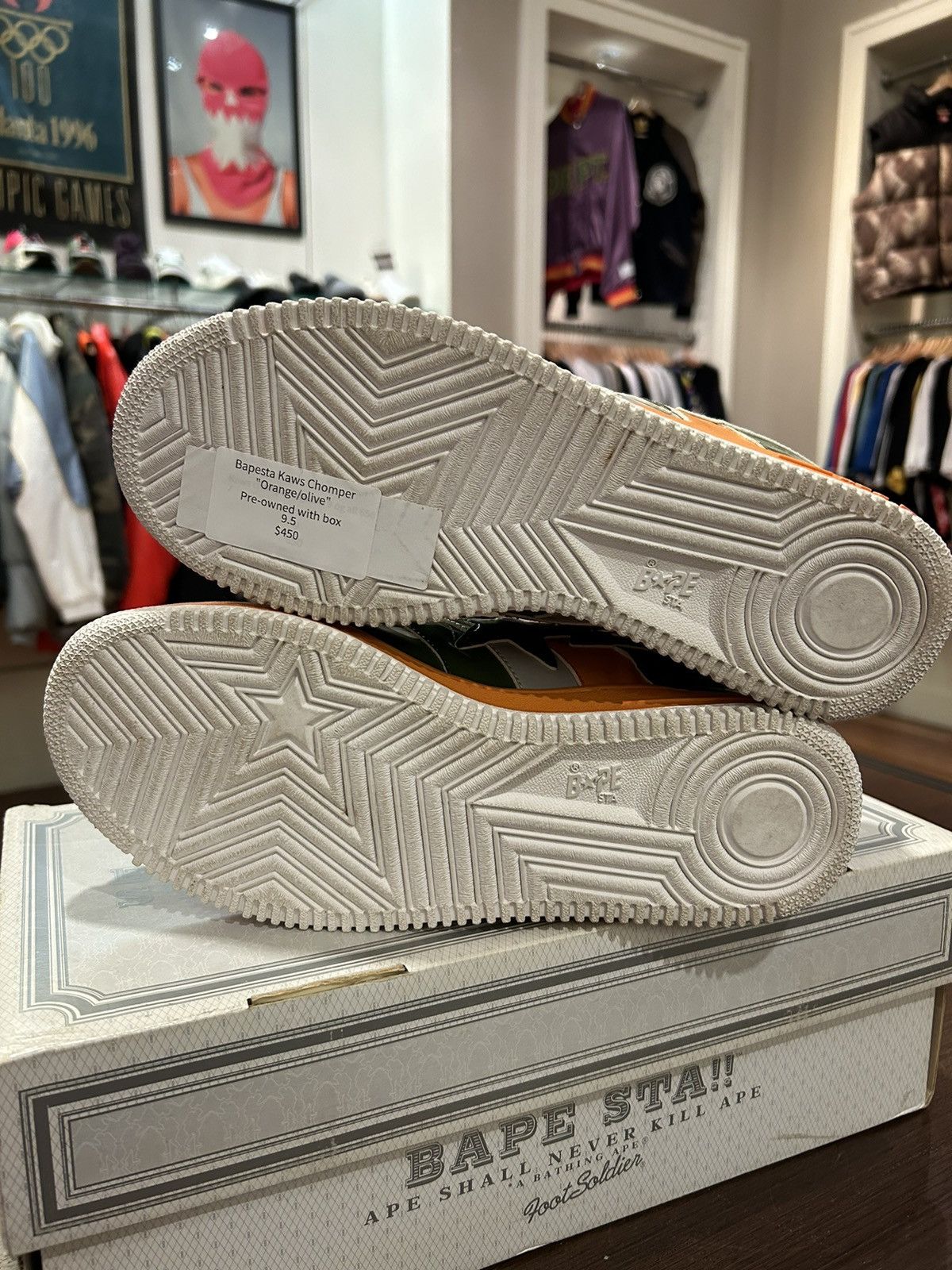Bape × Kaws Bapesta Kaws Chomper Orange/Olive Size US 9 / EU 42 - 5 Thumbnail
