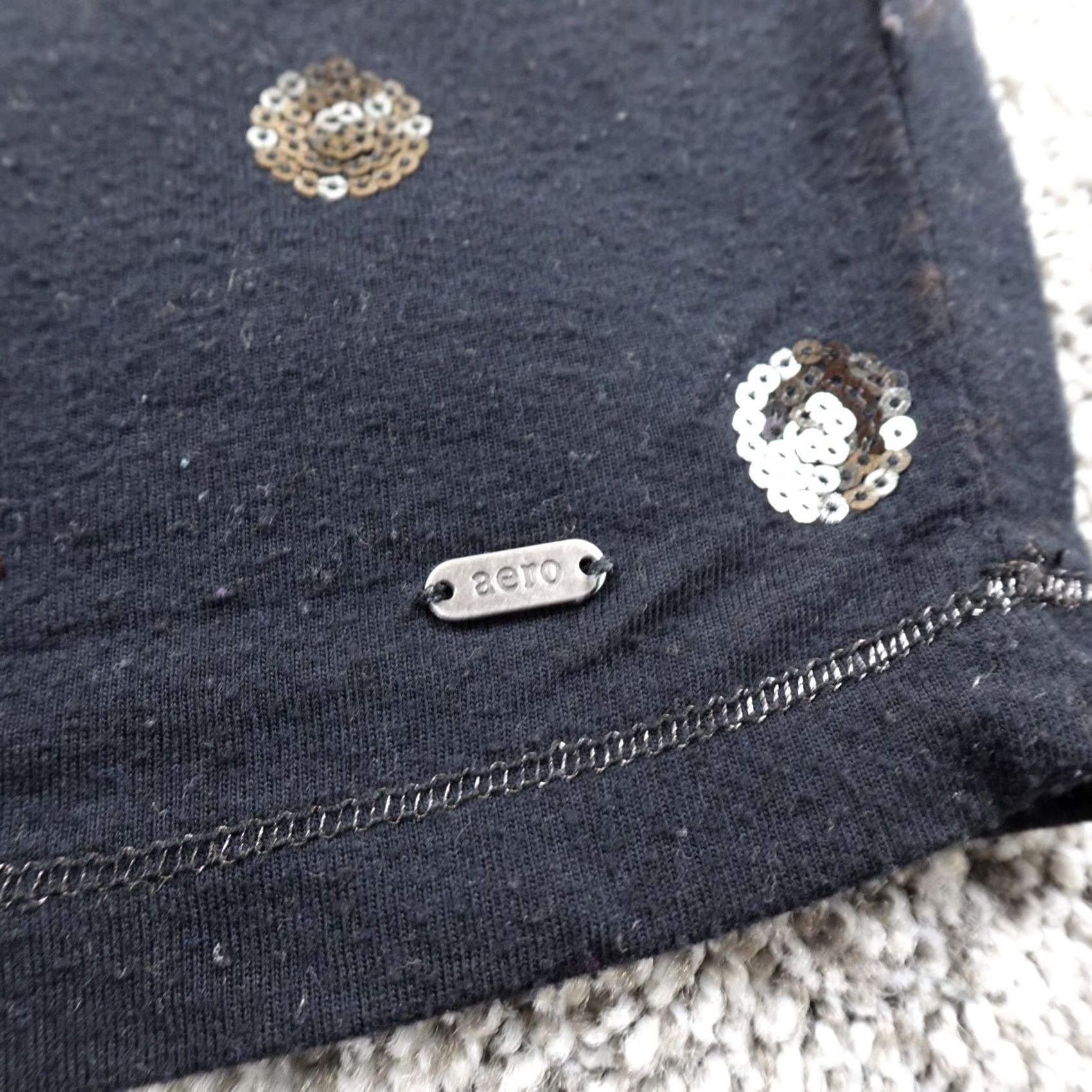 Vintage Aeropostale Shirt Women S Black Sequin Polka Dot Casual Preppy Top Size S / US 4 / IT 40 - 2 Thumbnail