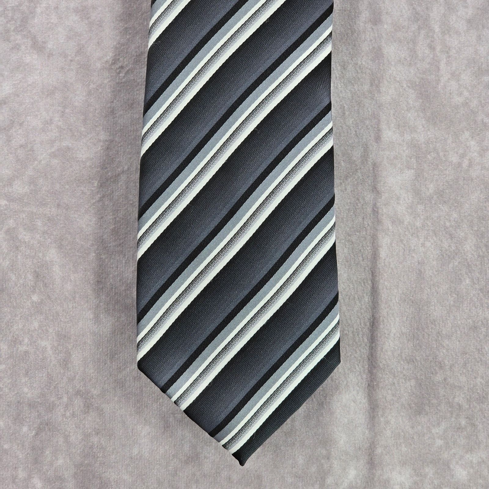 Stafford Stafford Essentials Black Gray Stripe Polyester Neck Tie Size 30 - 1 Thumbnail