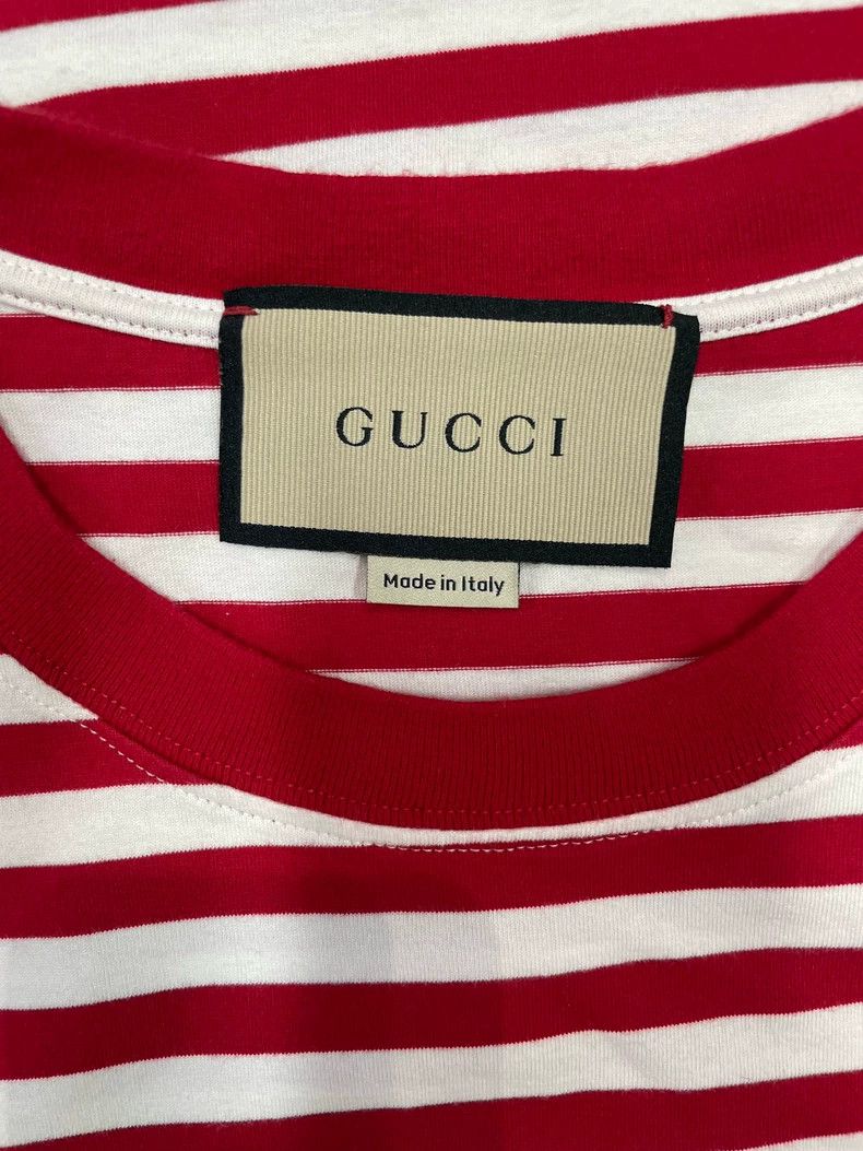 Gucci Gucci Red striped letter Logo printed striped short sleeve Size M / US 6-8 / IT 42-44 - 3 Thumbnail
