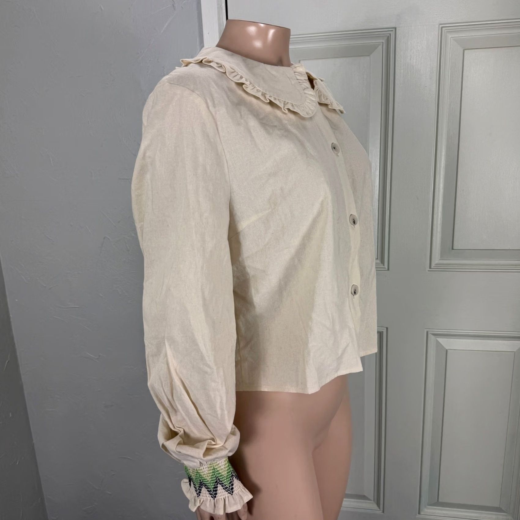 Baum und Pferdgarten Baum Und Pfergarten Women's Shirt 10 Cotton Short Sleeve Button Embroidered Cream Casual Vintage: No Womens, Cream, 10 Size L / US 10 / IT 46 - 4 Thumbnail