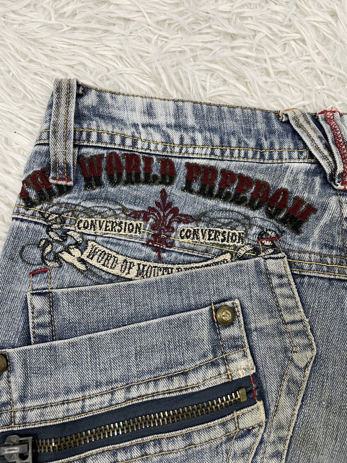 Japanese Brand Skull The World of Freedom Flare Jeans Pant Size US 33 - 14 Thumbnail