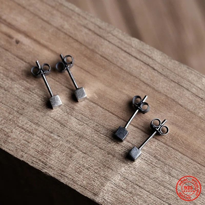 Jewelry Tiny Cute Cube Stud Earrings 925 Sterling Silver Ear Gift Size ONE SIZE - 2 Thumbnail