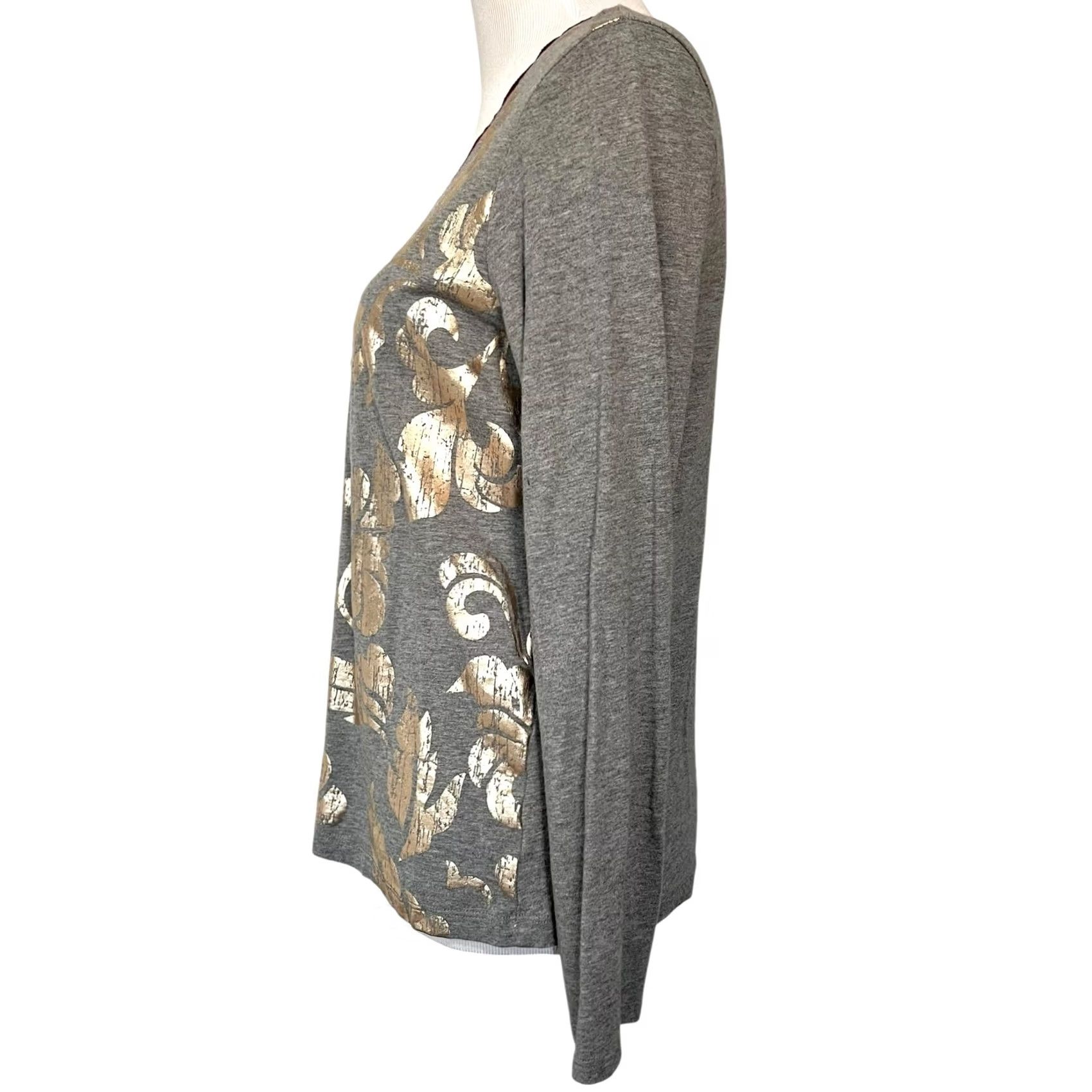 Velvet Chico’s Zenergy Womens Top Blouse Velvet Trim Gray Long Sleeve V-Neck M Size M / US 6-8 / IT 42-44 - 3 Thumbnail