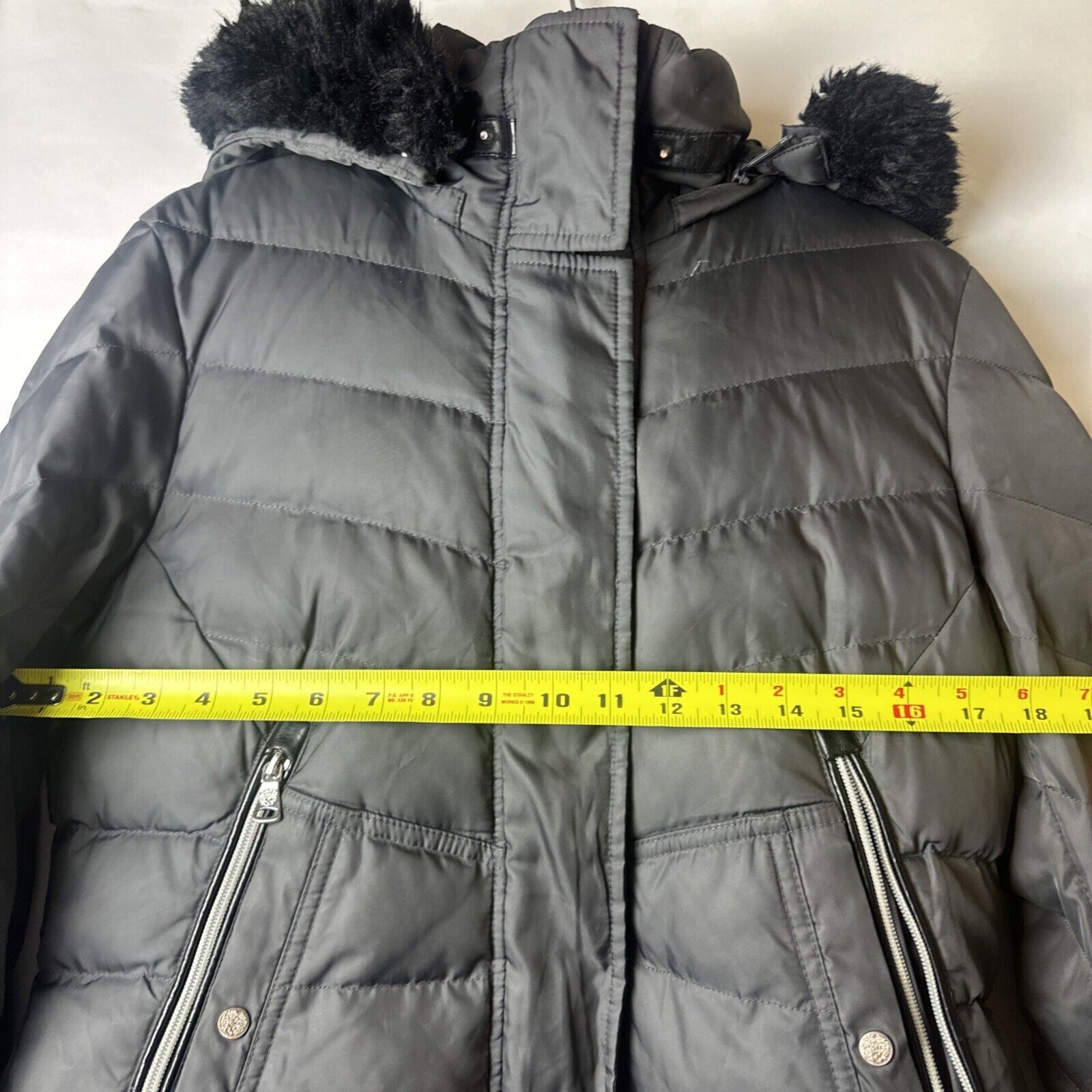 Vince Camuto VINCE CAMUTO Women's M grey Full Zip Quilted Hooded Puffer Size M / US 6-8 / IT 42-44 - 7 Thumbnail