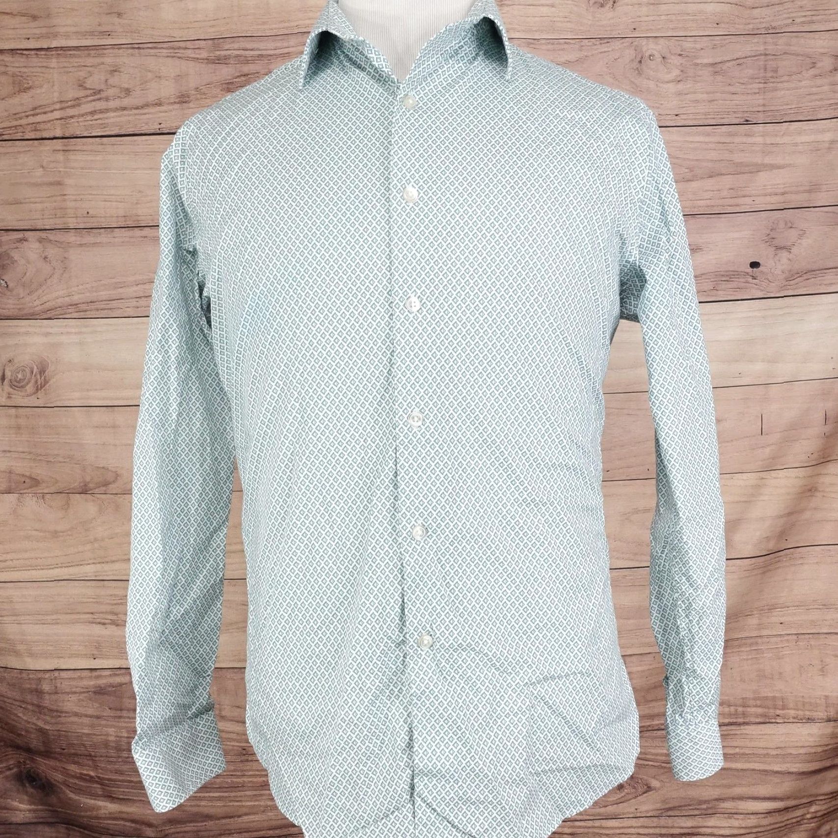 Apt. 9 APT. 9 Mens Shirt Geometric Green Long Sleeve Button Front Casual Dress Shirt Regular Fit 15.5 Neck 34/35 Sleeve Cotton Spandex Size US M / EU 48-50 / 2 - 3 Thumbnail