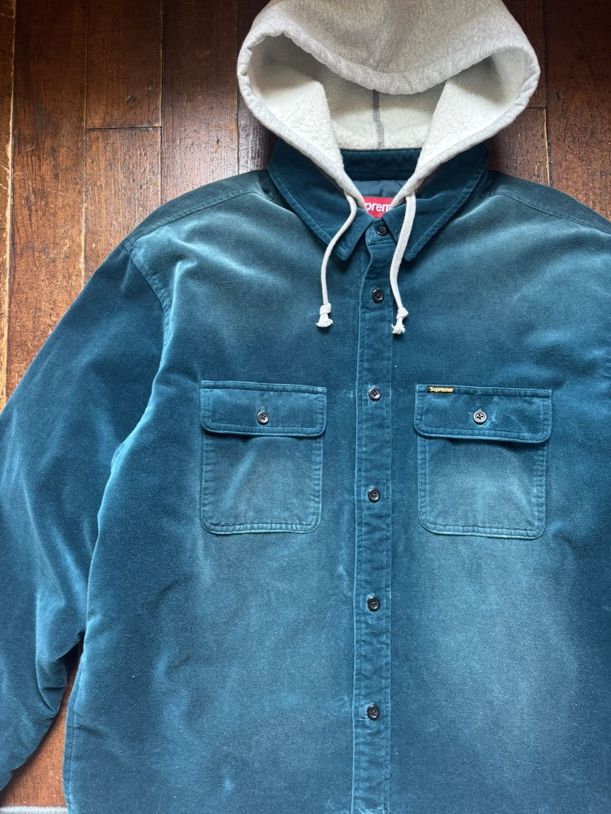 Supreme Washed Velvet Quilted Hooded Shirt Jacket Size US L / EU 52-54 / 3 - 2 Thumbnail