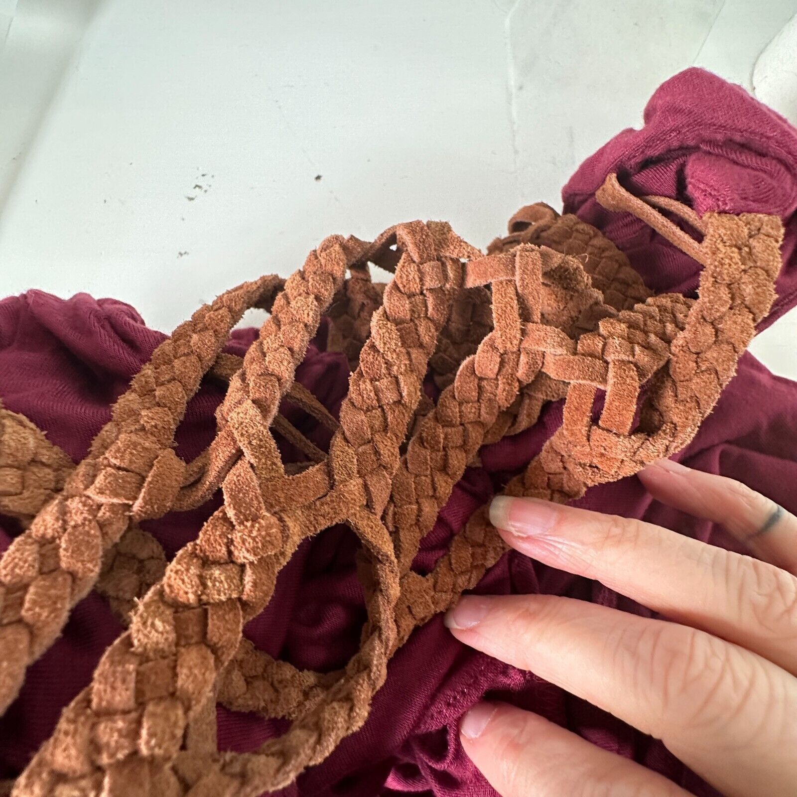 Other Sky Burgundy Scoop Neck Braided Leather Back Strap Dress XS Size XS / US 0-2 / IT 36-38 - 9 Thumbnail