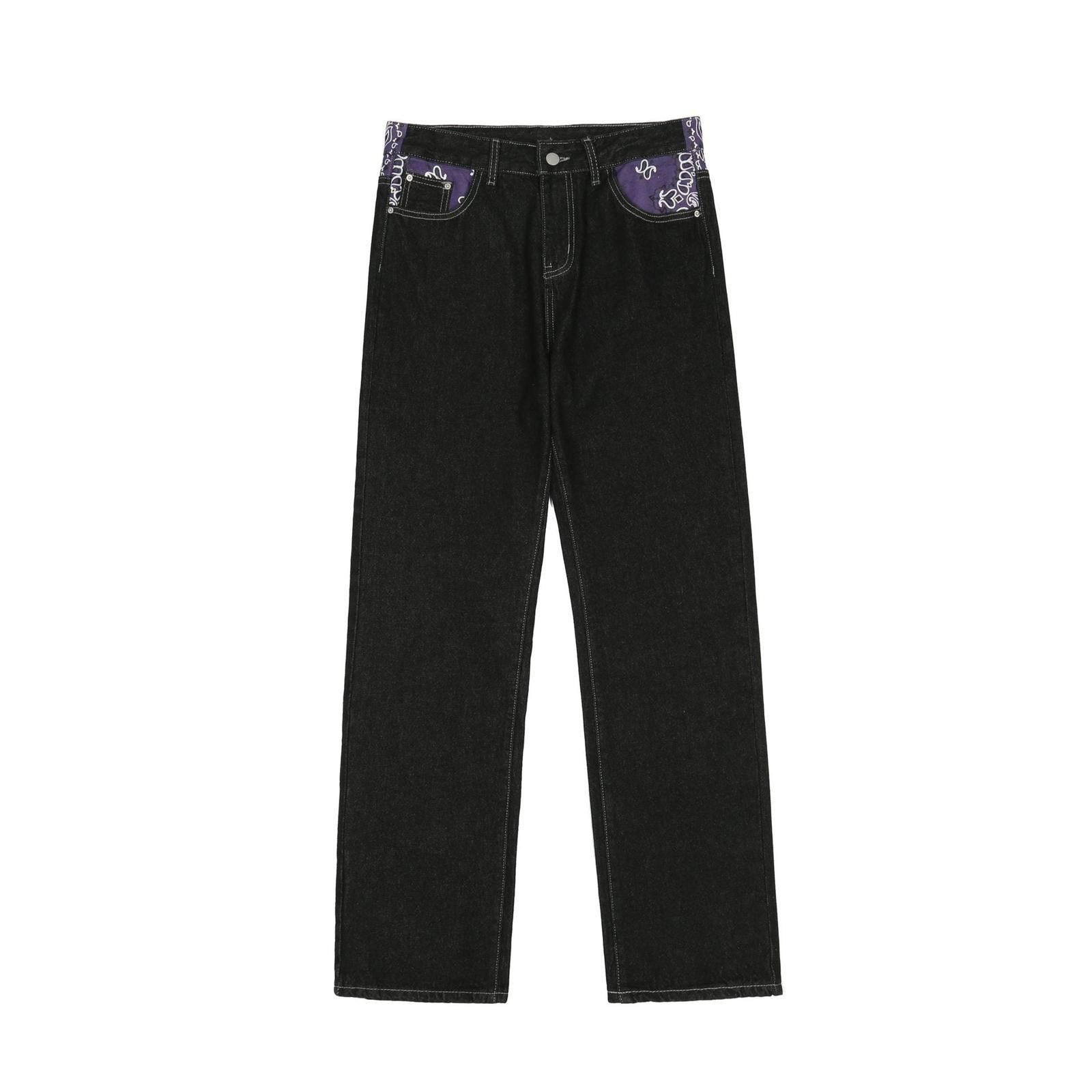 Vintage Black Straight Leg Denim Jeans with Purple Bandana Detail Size US 32 / EU 48 - 5 Thumbnail