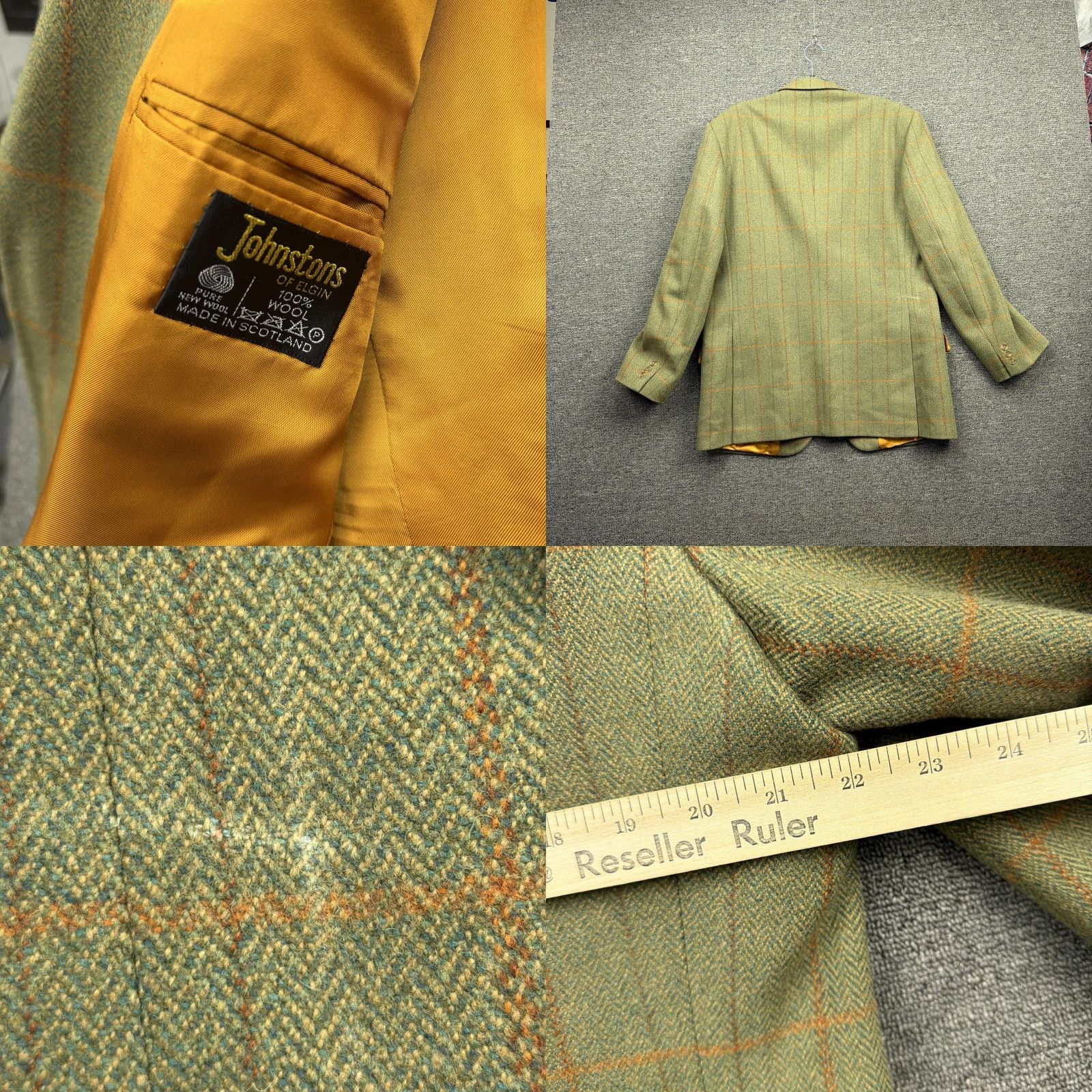 Vintage VINTAGE Blazer Sport Coat Wool Tweed Green Check Johnstons of Elgin 44 Mens Size 44R - 8 Thumbnail