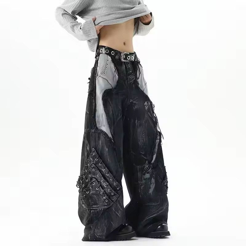 Japanese Brand Loose Style Patchwork Drawstring Denim Pant Size US 27 - 2 Thumbnail