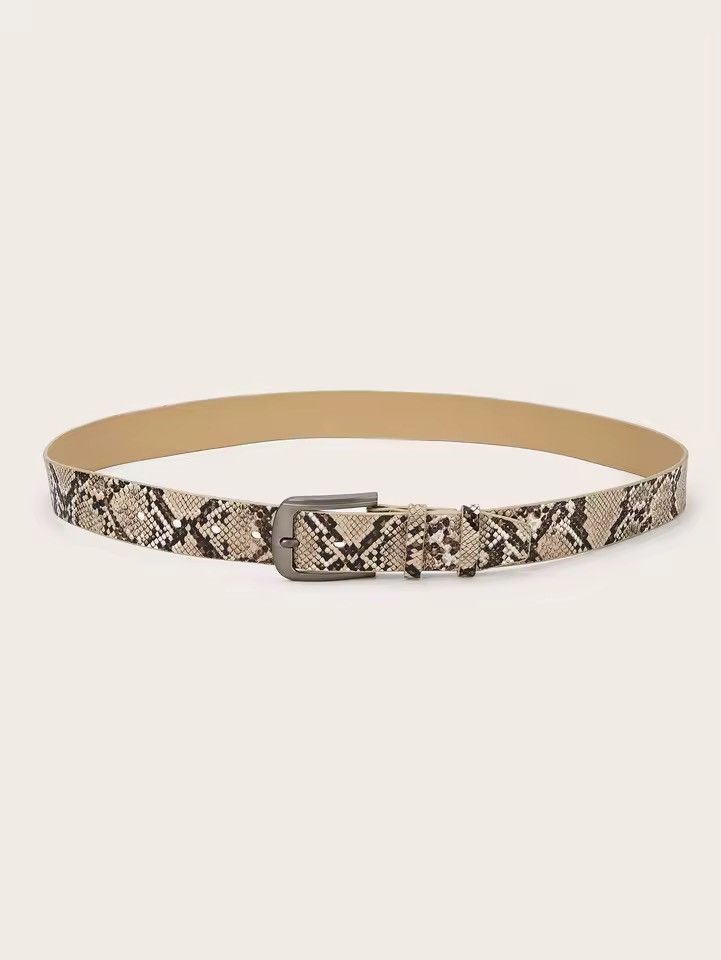 Japanese Brand 112 cm Snakeskin Print Faux Leather Belt - Brown/Beige Size ONE SIZE - 3 Thumbnail