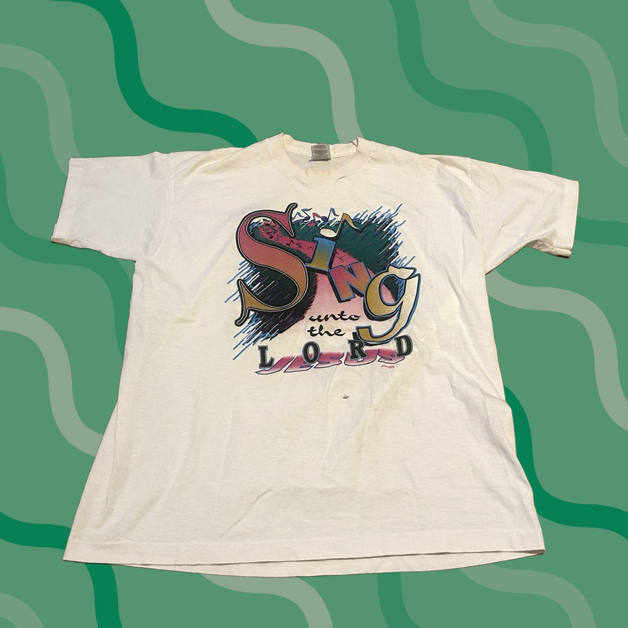 Fruit Of The Loom VINTAGE Fruit of the Loom Jesus Shirt Mens XL Crew Neck White 90s Graphic Print Sing Onto The Lord Single Stitch T-Shirt Size US XL / EU 56 / 4 - 1 Thumbnail