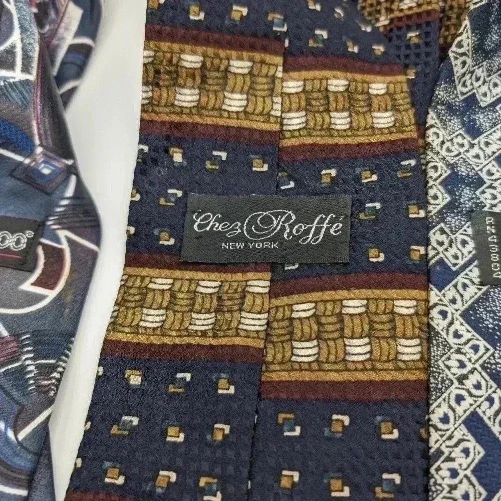 Vintage 4 Blue Vintage Ties Botany 500, Chez Roffe, Town craft WIDE Size ONE SIZE - 5 Thumbnail