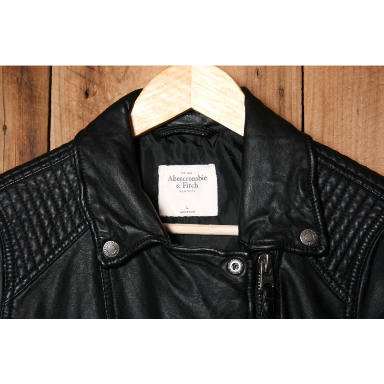 Abercrombie & Fitch Abercrombie & Fitch Black Faux Leather Moto Jacket Women's L Jacket Size L / US 10 / IT 46 - 2 Thumbnail