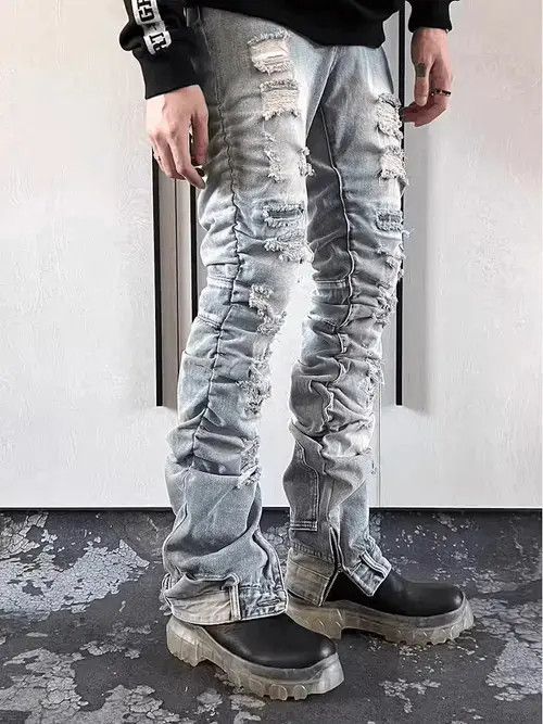 Japanese Brand VIBE Vintage washed blue ripped pleated street hip hop jeans Size US 32 / EU 48 - 8 Thumbnail